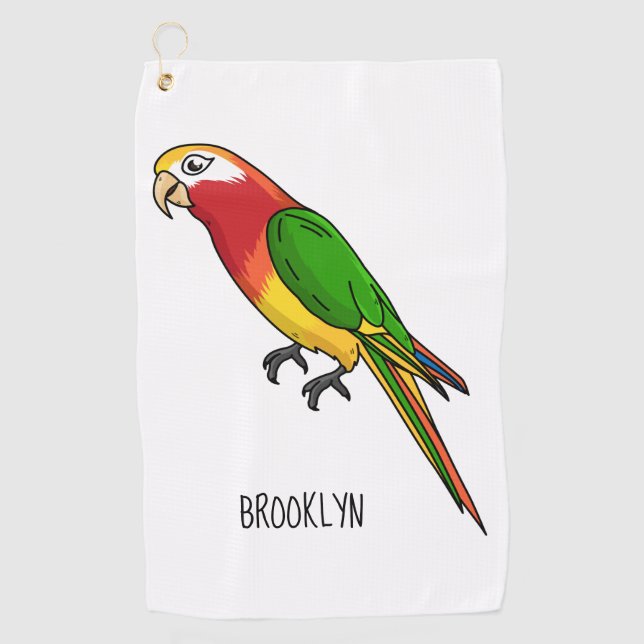 Cute happy parrot cartoon illustration golf towel (Front)