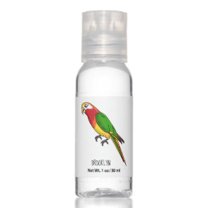 Cute happy parrot cartoon illustration  hand sanitizer