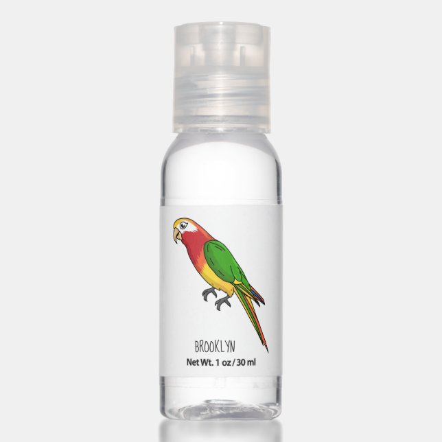 Cute happy parrot cartoon illustration  hand sanitizer (Front)