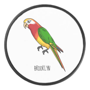 Cute happy parrot cartoon illustration hockey puck