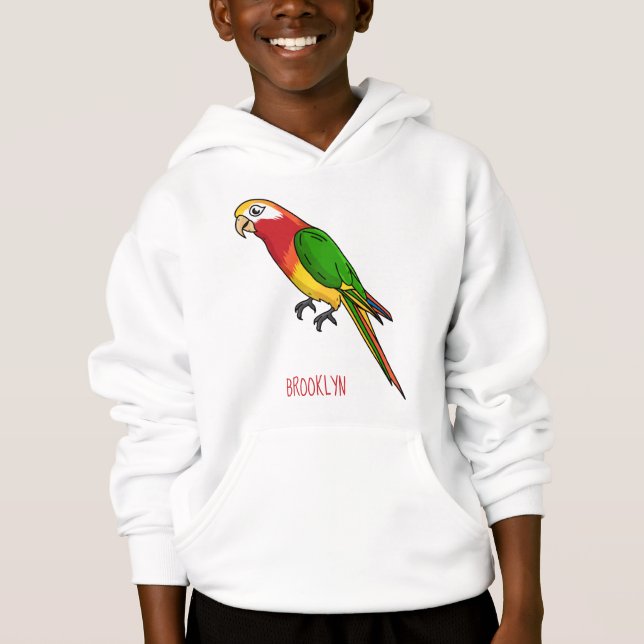 Cute happy parrot cartoon illustration hoodie (Front)