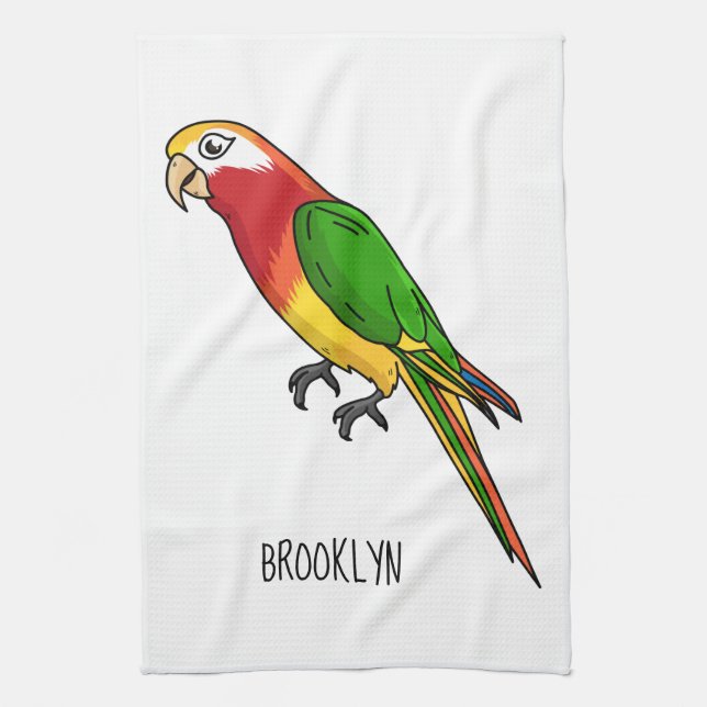 Cute happy parrot cartoon illustration kitchen towel (Vertical)