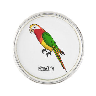 Cute happy parrot cartoon illustration lapel pin