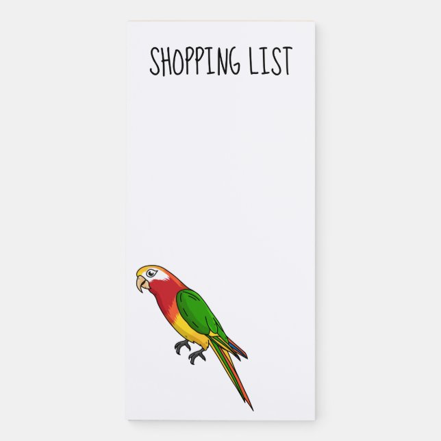 Cute happy parrot cartoon illustration magnetic notepad (Front)