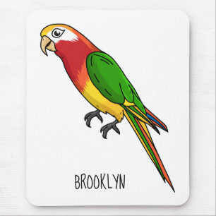 Cute happy parrot cartoon illustration mouse pad