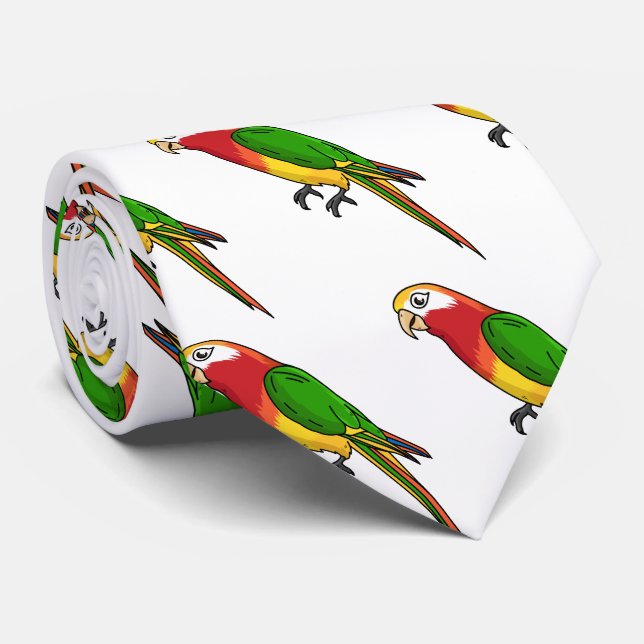 Cute happy parrot cartoon illustration neck tie (Rolled)