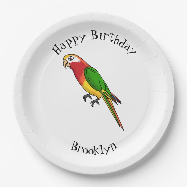 Cute happy parrot cartoon illustration paper plates (Front)