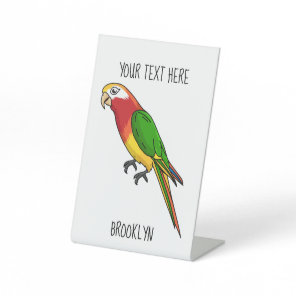 Cute happy parrot cartoon illustration pedestal sign