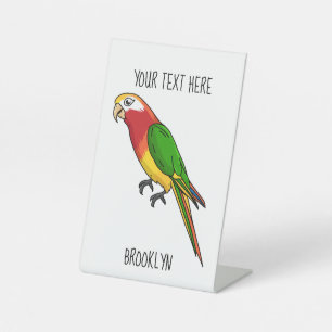 Cute happy parrot cartoon illustration pedestal sign