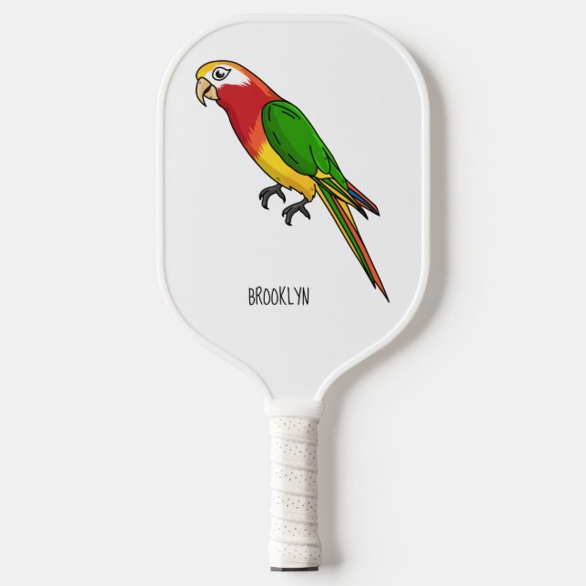 Cute happy parrot cartoon illustration  pickleball paddle (Front)
