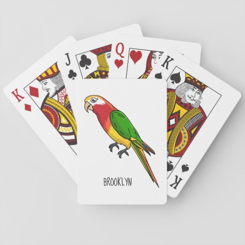 Cute happy parrot cartoon illustration playing cards