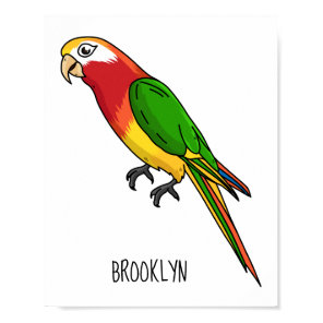 Cute happy parrot cartoon illustration poster