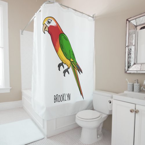 Cute happy parrot cartoon illustration shower curtain