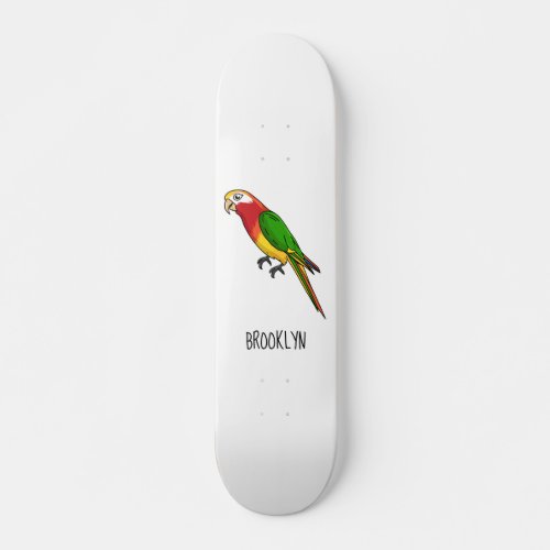 Cute happy parrot cartoon illustration skateboard