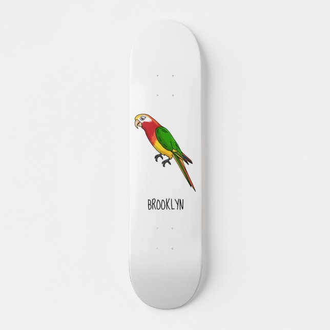 Cute happy parrot cartoon illustration skateboard (Front)