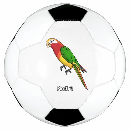 Cute happy parrot cartoon illustration soccer ball