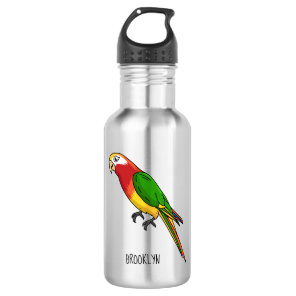 Cute happy parrot cartoon illustration stainless steel water bottle
