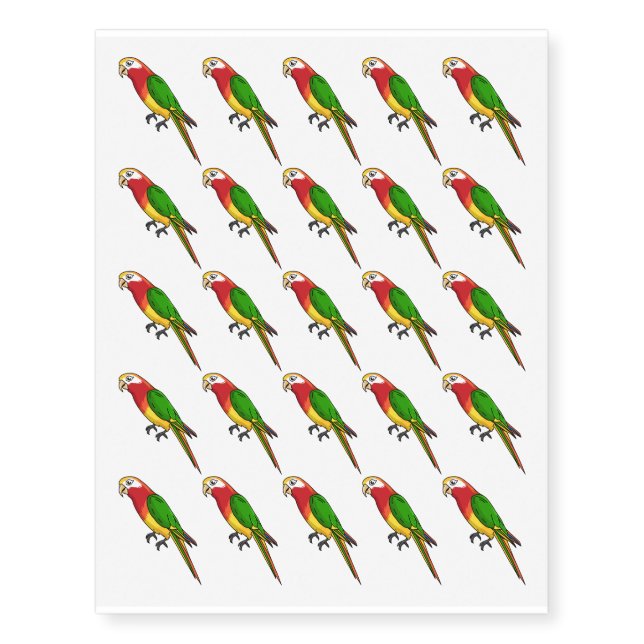 Cute happy parrot cartoon illustration  temporary tattoos (Front)