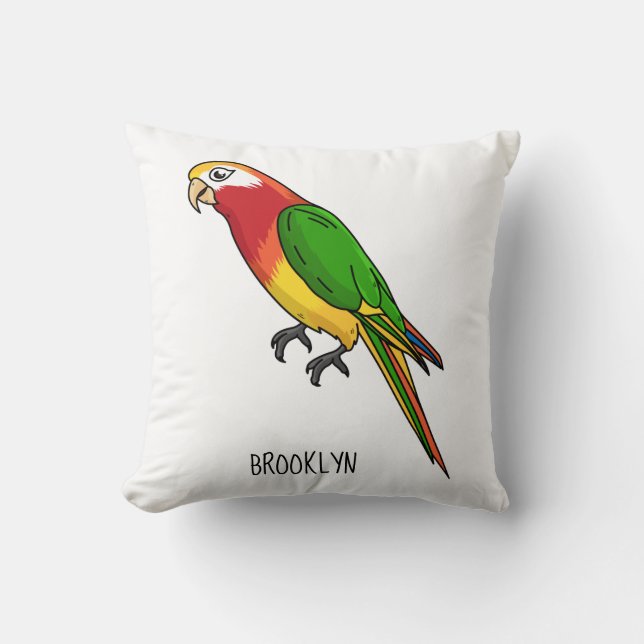 Cute happy parrot cartoon illustration throw pillow (Front)