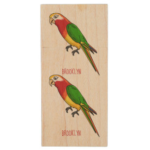 Cute happy parrot cartoon illustration wood flash drive