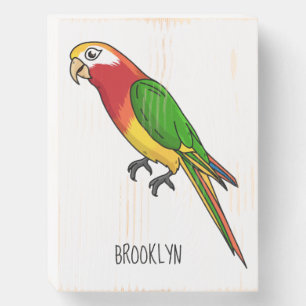 Cute happy parrot cartoon illustration wooden box sign