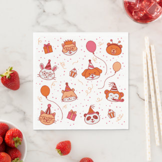 Cute happy party animals paper Napkin