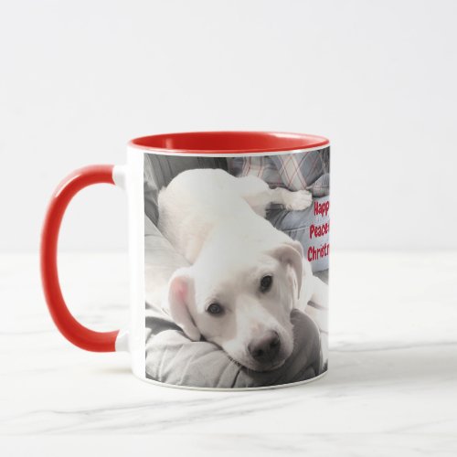 Cute Happy Peaceful Christmas White Puppy Dog Red Mug