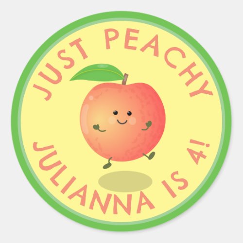 Cute happy peach cartoon personalised birthday classic round sticker