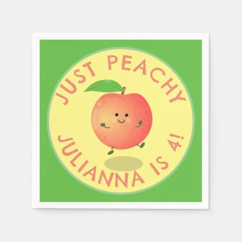 Cute happy peach cartoon personalized birthday napkins