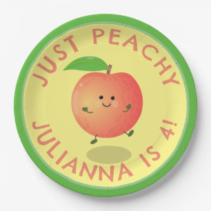 Cute happy peach cartoon personalized birthday paper plates