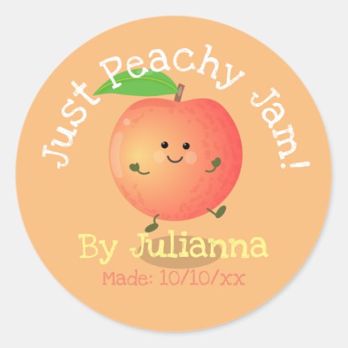 Cute happy peach jam cartoon illustration label