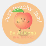 Cute happy peach jam cartoon illustration label