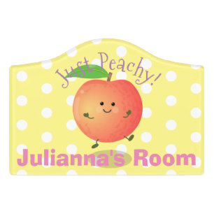 Cute happy peach just peachy cartoon illustration door sign