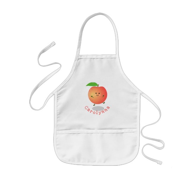 Cute happy peach just peachy cartoon illustration kids' apron (Front)