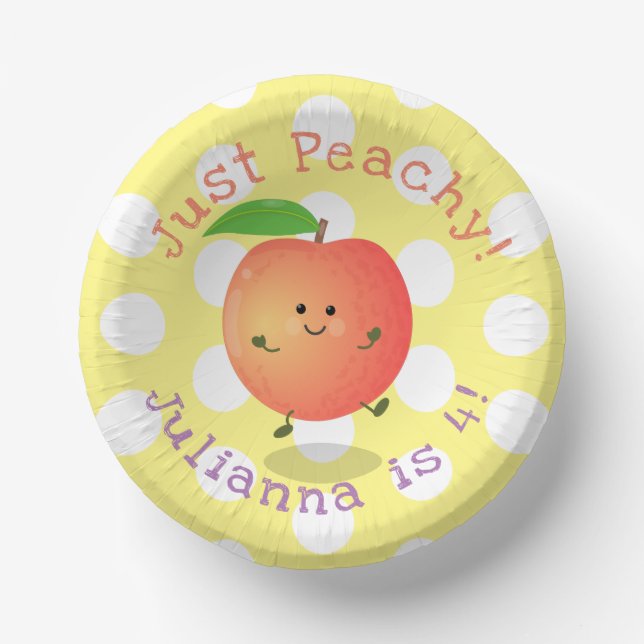 Cute happy peach summer cartoon illustration paper bowls (Front)