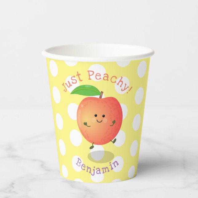 Cute happy peach summer cartoon illustration paper cups (Front)