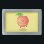 Cute happy peach yellow cartoon belt buckle<br><div class="desc">Just peachy! This cute design features our happy jumping peach in cartoon illustration style.</div>