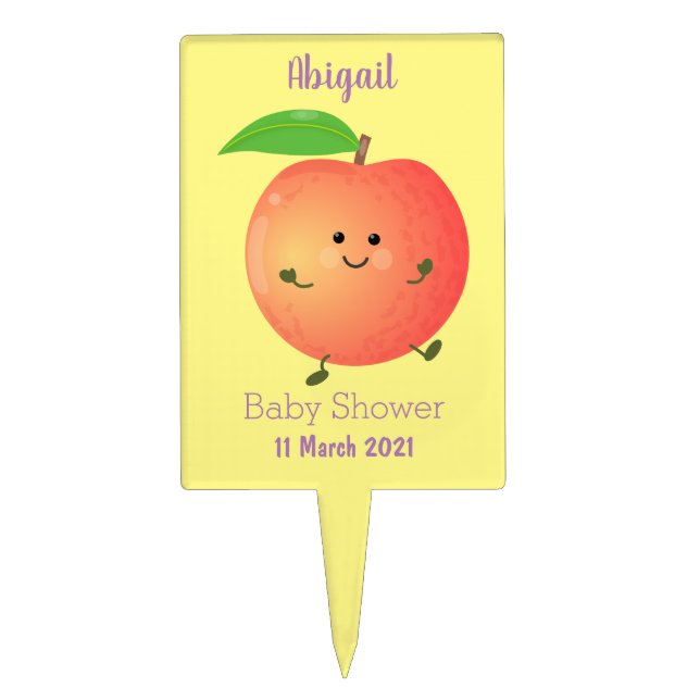Cute happy peach yellow cartoon cake topper (Front)