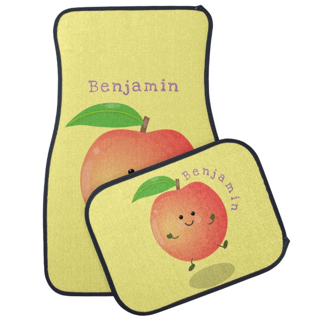 Cute happy peach yellow cartoon car floor mat (Set)