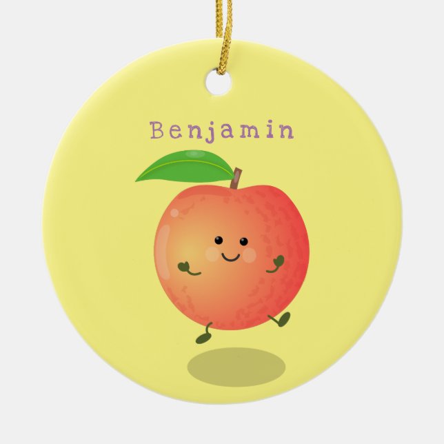 Cute happy peach yellow cartoon ceramic ornament (Front)