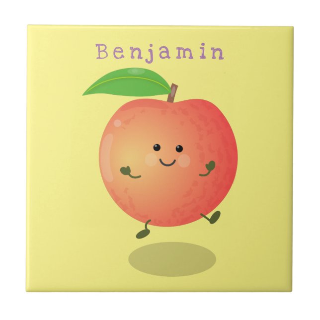 Cute happy peach yellow cartoon ceramic tile (Front)