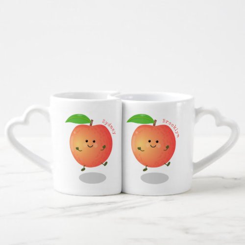 Cute happy peach yellow cartoon coffee mug set