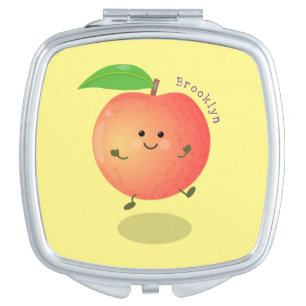 Cute happy peach yellow cartoon compact mirror