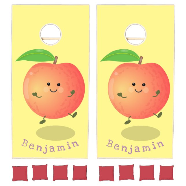 Cute happy peach yellow cartoon cornhole set (Set)