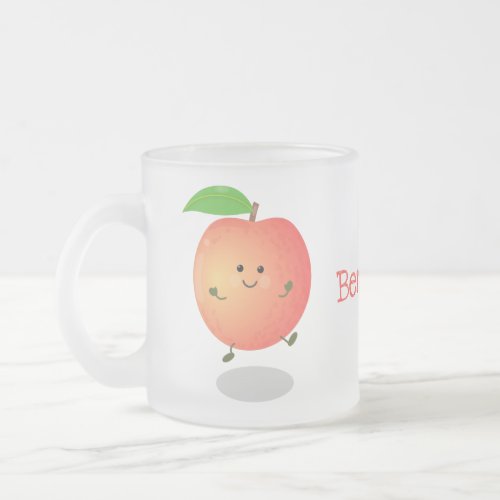Cute happy peach yellow cartoon frosted glass coffee mug