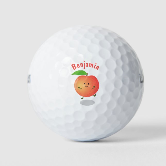 Cute happy peach yellow cartoon golf balls (Front)