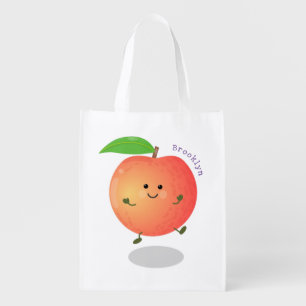Cute happy peach yellow cartoon grocery bag