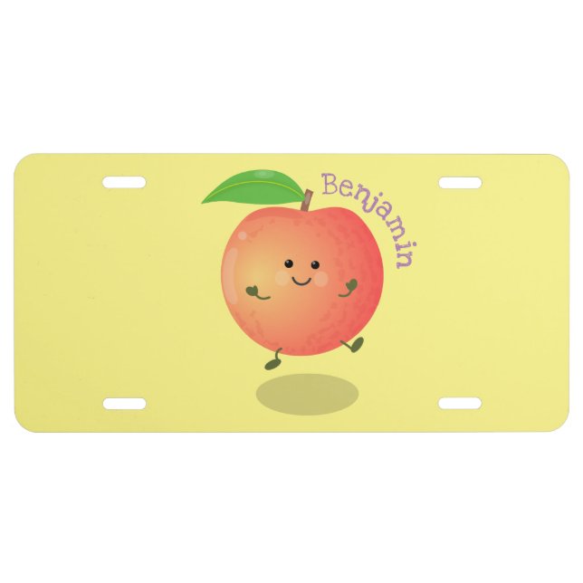 Cute happy peach yellow cartoon  license plate (Front)