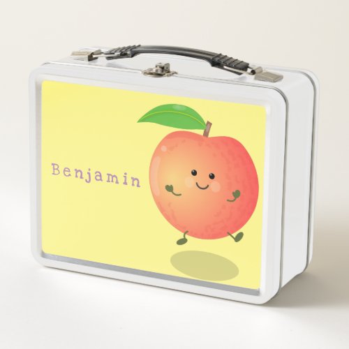 Cute happy peach yellow cartoon metal lunch box