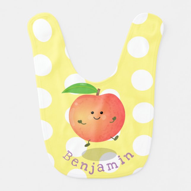 Cute happy peach yellow cartoon personalized baby bib (Front)
